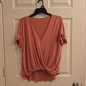Double Zero Coral V-Neck Blouse